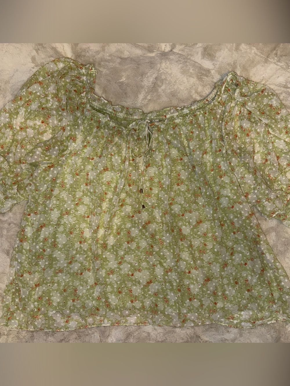 Cato Light Green Floral Peasant Top